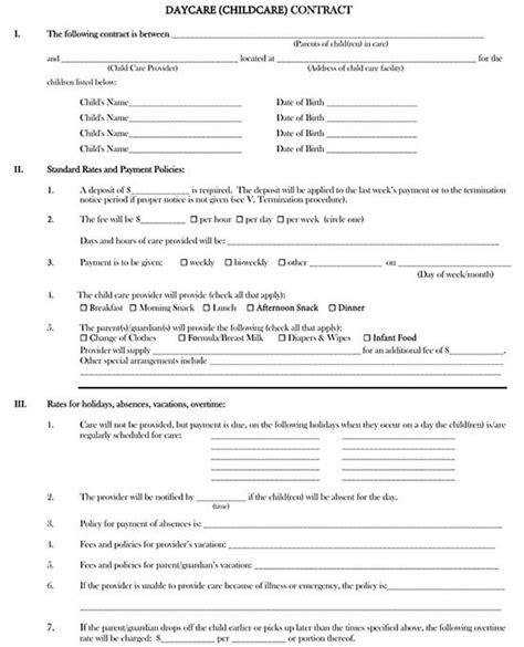 Free Child Care Daycare Contract Templates Word Pdf