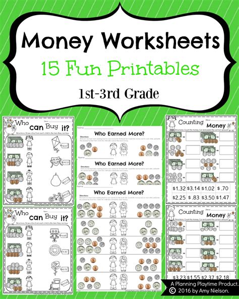 The contents of this packet contains 10 days of activities in paper copy. Money Worksheets for 2nd Grade - Planning Playtime