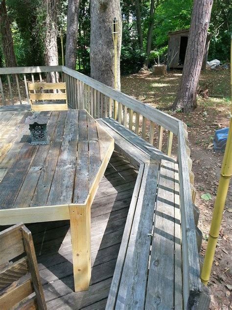 When we moved in 6 yrs ago, we bought a nice patio set which i upholstered last year, find the tutorial here. Pallets Patio Deck and Furniture | Pallet Ideas