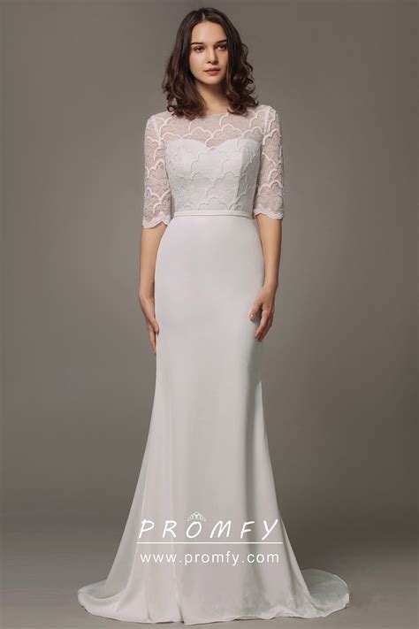 Modern Half Sleeve Lace And Spandex Wedding Dress Promfy