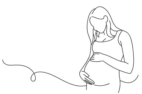 Continuous Line Art Drawing Of Pregnant Woman Touching Her Belly