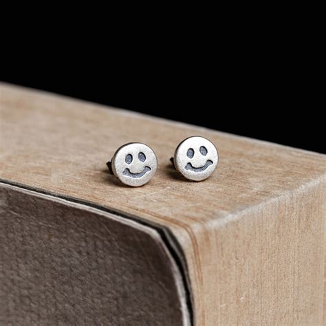 Smiley Earrings S925 Silver Emoji Earrings Studs Earrings Etsy