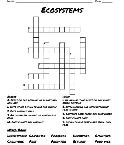 Ecosystems Crossword Wordmint