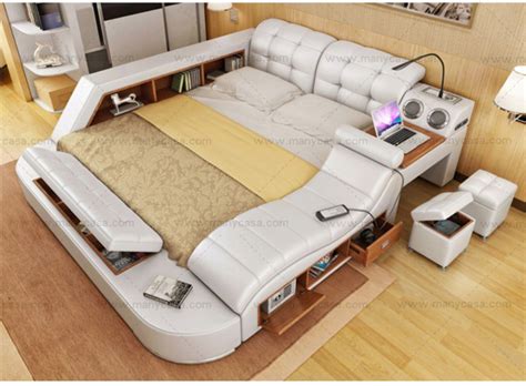 Factory Wholesale Modern Multifunctional Leather Smart Bed Set Tatami