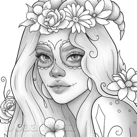 Printable Coloring Page Fantasy Floral Girl Portrait Etsy Singapore