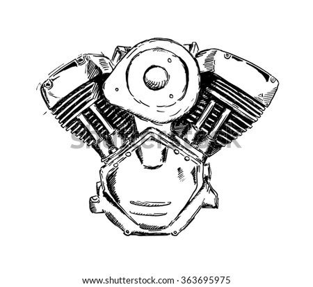 The labels can be seen as you are looking at the push rod side of the engine with a being the farthest left pushrod on the rear cylinder. Vector Ink Sketch Motorcycle Engine Retro เวกเตอร์สต็อก ...