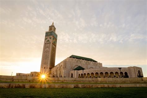 Moroccocasablancahassan Ii Mosqueat Sunset Sunburst