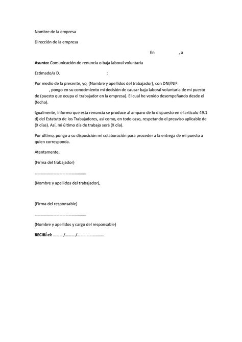 Síntesis De 15 Artículos Como Redactar Una Carta De Preaviso Laboral