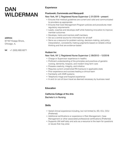 Registered Nurse Supervisor Resume Samples | Velvet Jobs