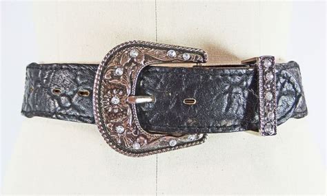 Wrangler Drum Stained Hand Laced Leather Belt 28 Rhinestone Buckle