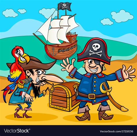 Pirates On Treasure Island Cartoon Royalty Free Vector Image