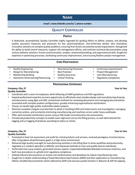 Quality Controller Resume Example And Guide 2021 Zipjob