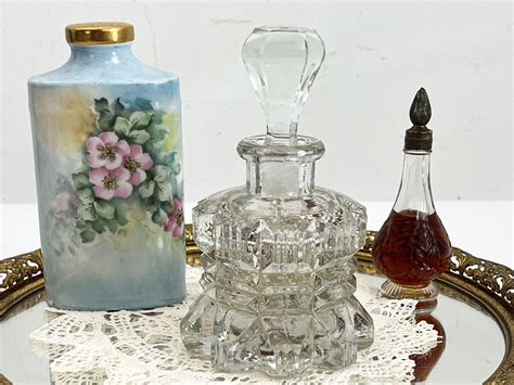 Vintage Leaded Glass Perfume Bottle W Clear Faceted Stopper Retro Bedroom Bathroom Decor W