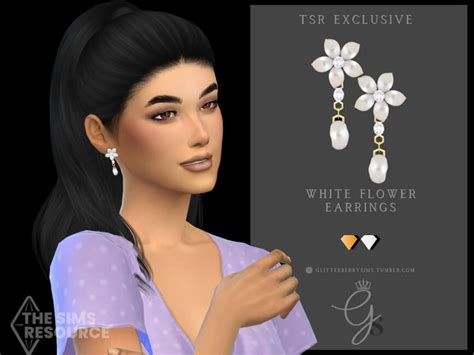 Sims 4 White Flower Earrings Alina Pearl The Sims Book