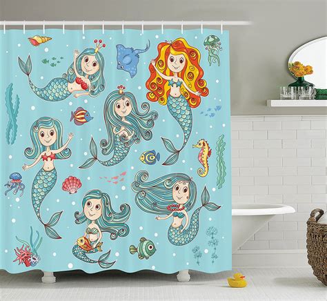 Mermaid Decor Shower Curtain Set By Cute Collection Of Mermaids With