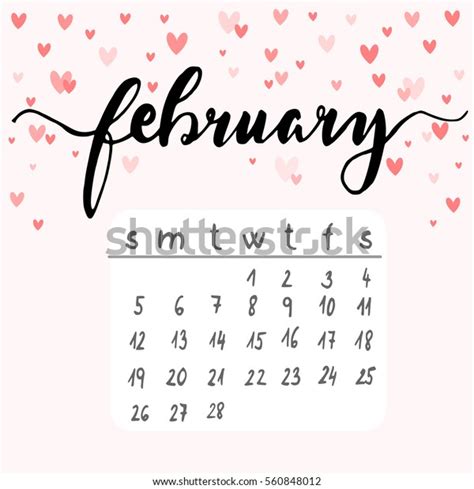 February Calendar Hearts Vector Illustration Stock Vector Royalty Free