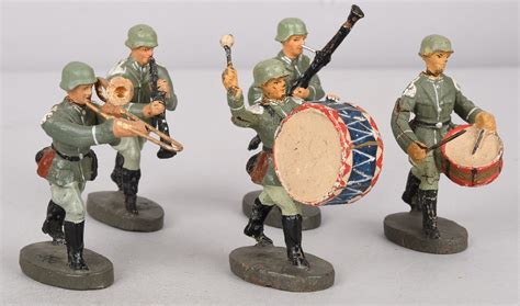 German Elastolin 5 Figures Marching Band Playing Different Instruments