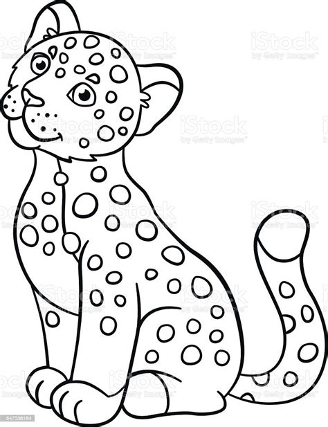 Coloring Pages Little Cute Baby Jaguar Smiles Stock Illustration