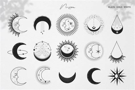 Moon Sun Stars Illustrations Celestial Clipart In Vector Etsy