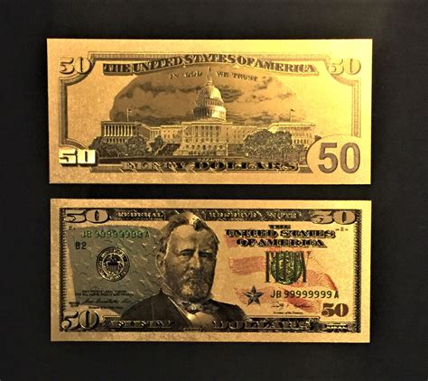 24k Gold Stunning 50 Dollar Usa Billbanknote Fantastic Etsy