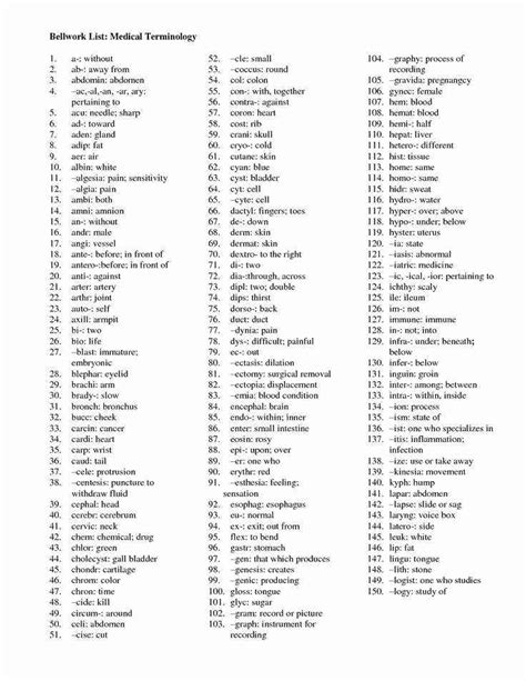 Common Medical Terminology Worksheet Fill In