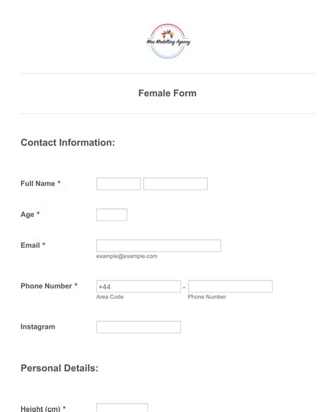 Female Model Application Form Template Jotform