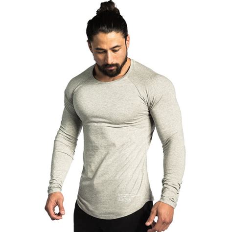 men casual fashion long sleeve cotton t shirt gyms fitness bodybuilding workout skinny solid t