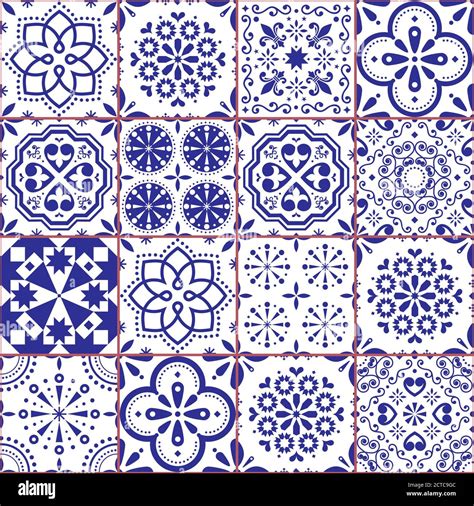 Portuguese Azulejo Tile Seamless Vector Pattern Lisbon Navy Blue Retro