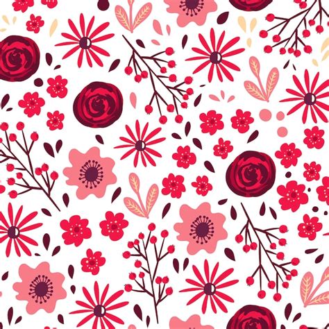 Red Floral Seamless Pattern Vector Free Download