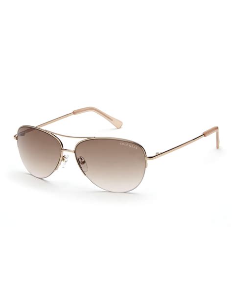 Lyst Cole Haan Rose Gold Tone C6139 Half Rim Aviator Sunglasses In Metallic