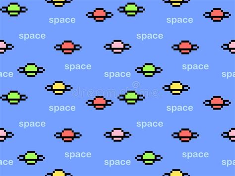 Space Cartoon Character Seamless Pattern On Blue Backgroundpixel Style