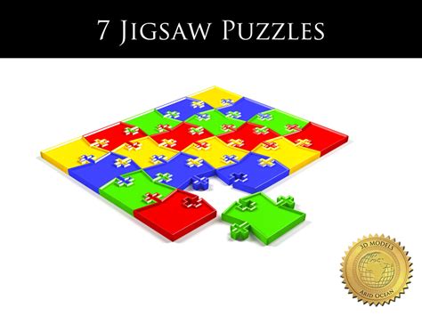 Jigsaw puzzle pieces are not all different shaped in all puzzles. 7 jigsaw puzzles different 3d model