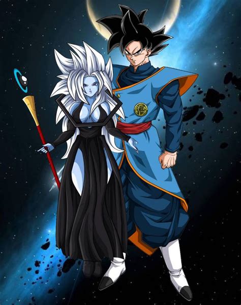 Two Anime Characters Standing Next To Each Other In Front Of A Blue Sky