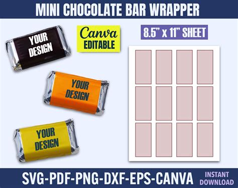 Mini Chocolate Wrapper Template Candy Bar Wrapper Svg Mini Etsy