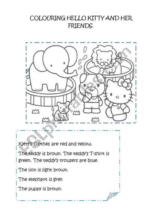 Free, printable hello kitty coloring pages, party invitations, printables and paper crafts for hello kitty fans the world over! Colouring Hello Kitty and her friends - ESL worksheet by ...