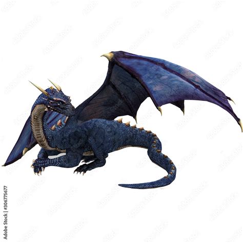 Blue Dragon Sitting Dragon Guard Dragon Mythological Creature Stock