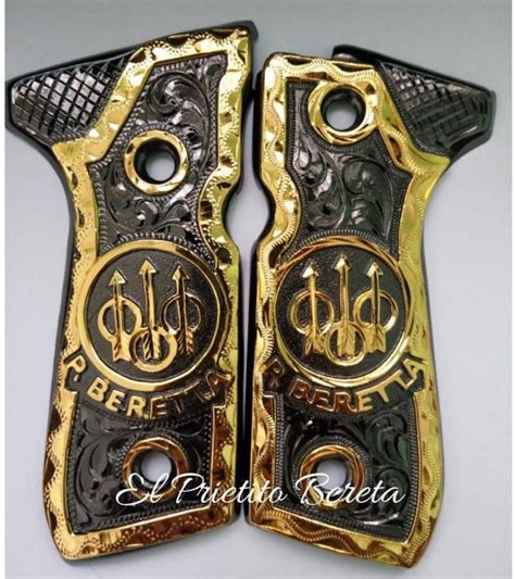 Beretta Logo 92 Fs Grips Custom Handmade Grips With Gold Etsy