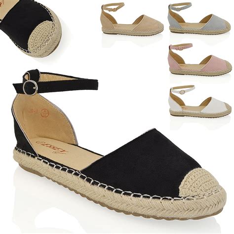 Womens Espadrilles Ankle Strap Flat Sandals Ladies Summer Holiday