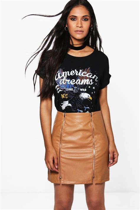 Boohoo Womens Myah Leather Look Double Zip Mini Skirt Ebay