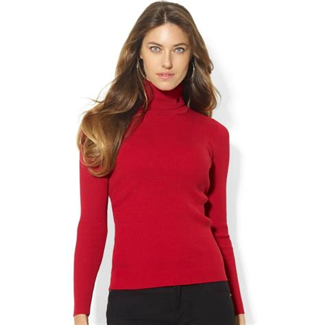 ralph lauren women s long sleeve ribbed turtleneck sweater heritage red large sweaters