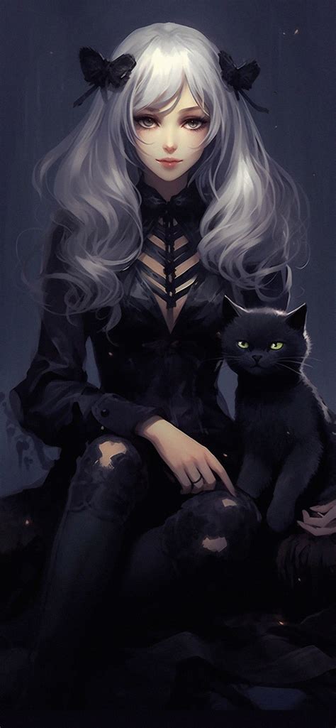 Beautiful Girl And Black Cat Anime Wallpapers Wallpapers Clan