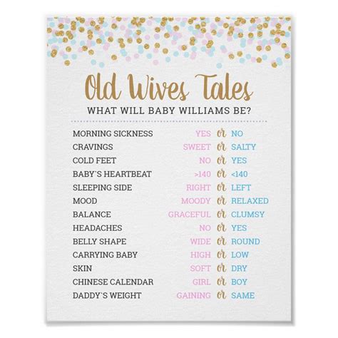 Old Wives Tales Baby Gender Reveal Game Poster Zazzle Com In Gender Reveal Games Wives