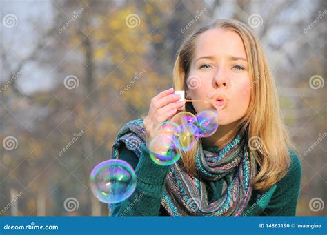 Woman Blowing Bubbles Stock Photo Image Of Portrait 14863190