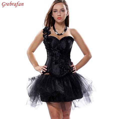 Sexy Rose Straps Overbust Corset With Mini Tutu Skirt Fancy Dresses Costume Sexy Gothic Corsets