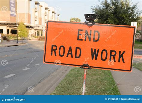 Caution Sign End Road Work Stock Image Image Of Board Black 61082591