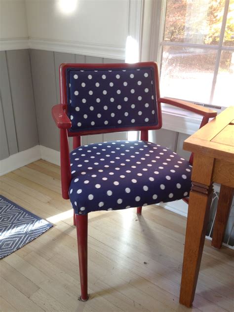 Since the chairs in question are for dining, the fabric must be able to withstand a lot of use and the occasional spill. Darling dots: How to recover a chair | The Impatient Gardener