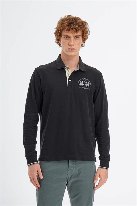 Mens Polo Shirt In Cotton Jersey Long Sleeves Slim Fit Black La Martina Shop Online