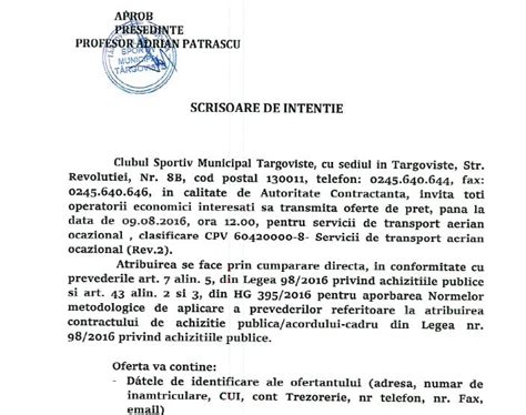 SCRISOARE DE INTENȚIE – CSM Targoviste