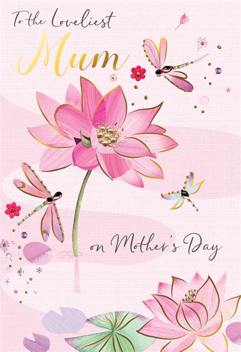 Mothers Day Card Loveliest Mum Embellished Lily Pads Cards
