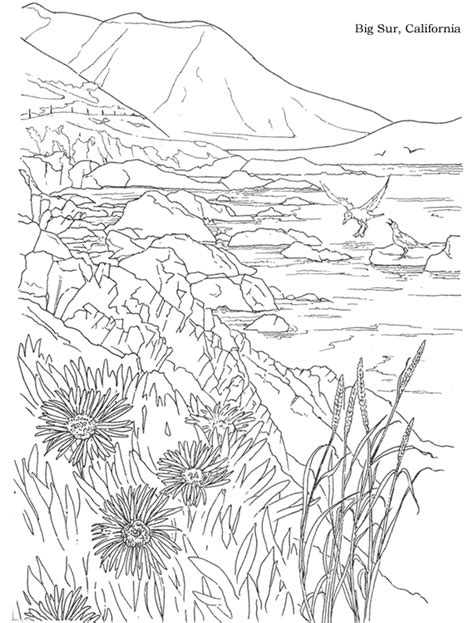 Rising high above the land, mountains have steep slopes and high ridges, covered in pine trees or snow. Texifornia: California Coloring Pages